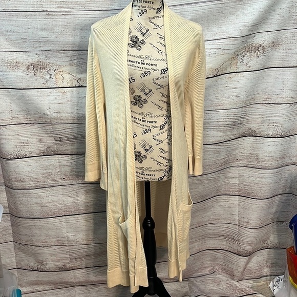 Alice + Olivia Long Cardigan Sweater Duster Wool & Cashmere Open Cream Medium - Picture 2 of 11